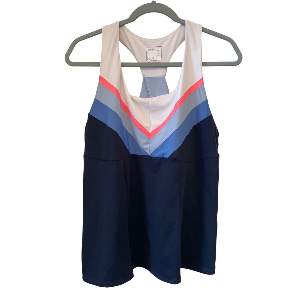 Lucky In Love Racerback Tank Top Size XL Multi Stripe Tennis Pickleball